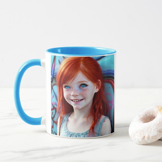 Tribal Kids | Pretty Little Redhead Girl  Mug (With Donut)