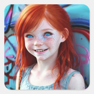 Tribal Kids   Pretty Little Redhead Girl  Square Sticker