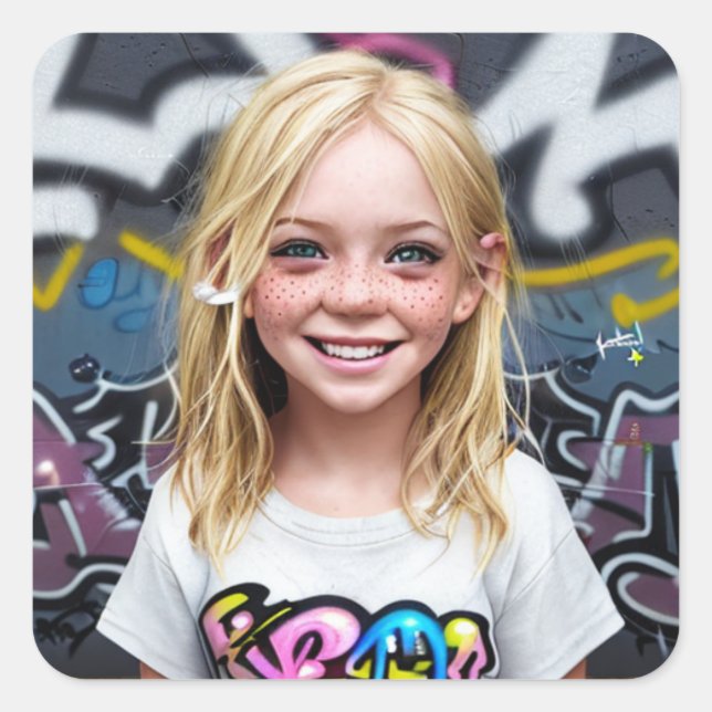 Tribal Kids | Smiling Little Blonde with Freckles Square Sticker (Front)