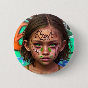 Tribal Kids Urban Futuristic Girl Green Eyes 6 Cm Round Badge