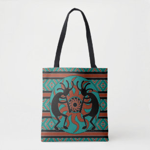 Tribal Kokopelli Teal Brown And Black Tote Bag