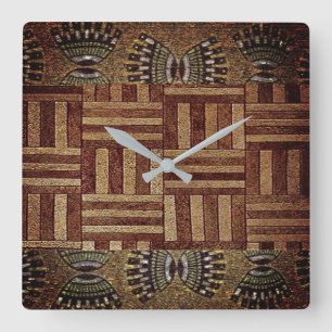 Tribal Kuba Cloth Print Square Wall Clock