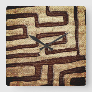 Tribal Kuba Cloth Print Square Wall Clock