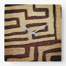 Tribal Kuba Cloth Print Square Wall Clock