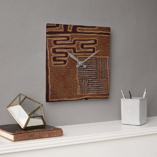 Tribal Kuba Cloth Print Square Wall Clock