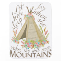 Tribal "Let Her Sleep" Baby Blanket with Teepee