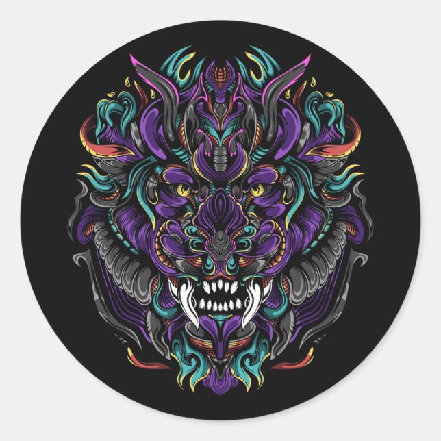 Tribal Lion Classic Round Sticker (Front)