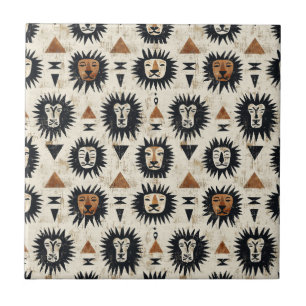 Tribal Lion Safari Pattern Ceramic Tile