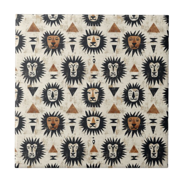 Tribal Lion Safari Pattern Ceramic Tile (Front)