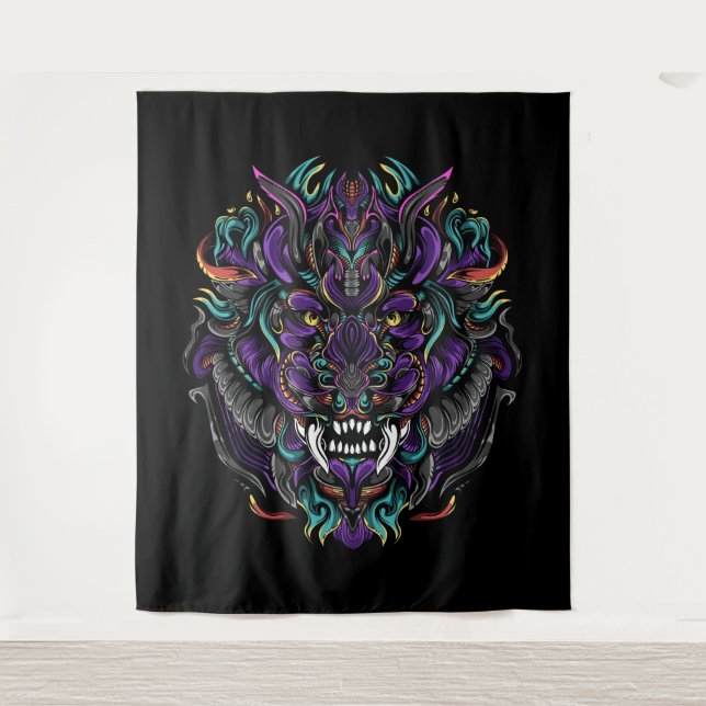 Tribal Lion Skull Tapestry (Front)
