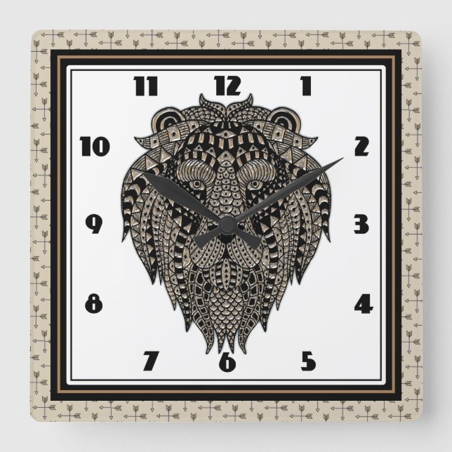 Tribal Lion Square Wall Clock (Front)