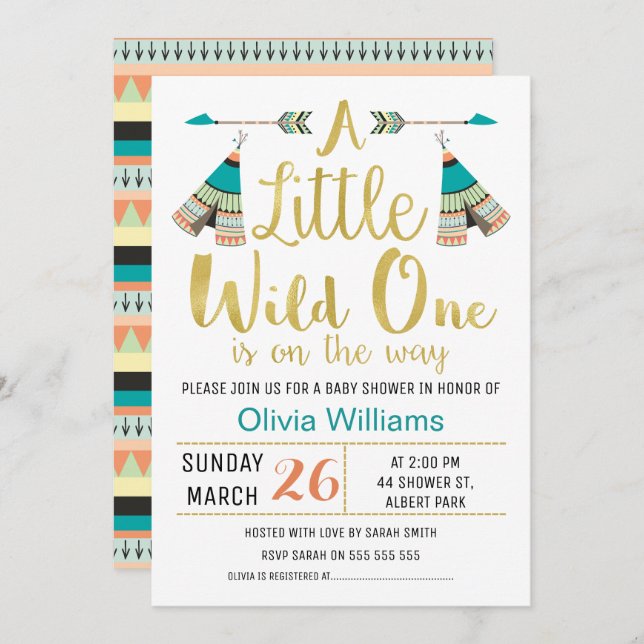 Tribal Little One Faux Gold Baby Shower Invitation (Front/Back)