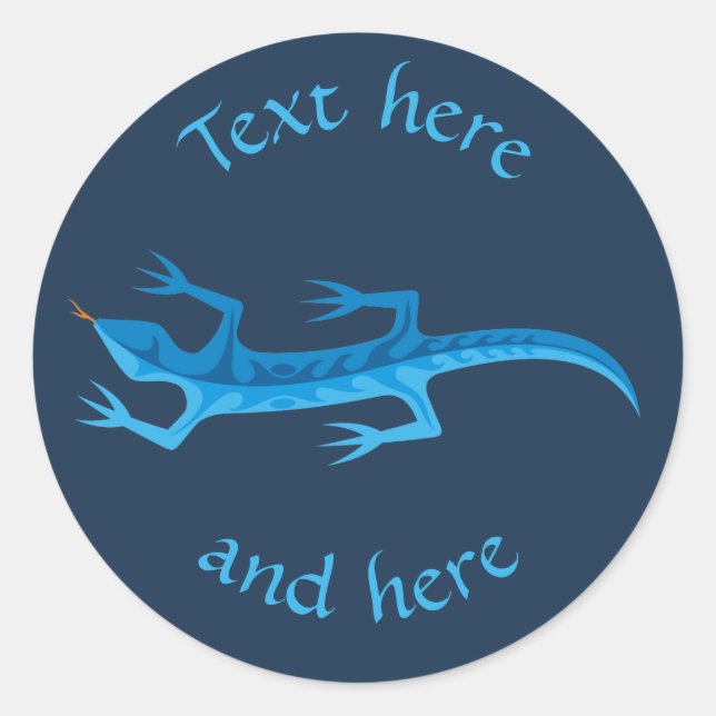 Tribal Lizard Blue Classic Round Sticker (Front)