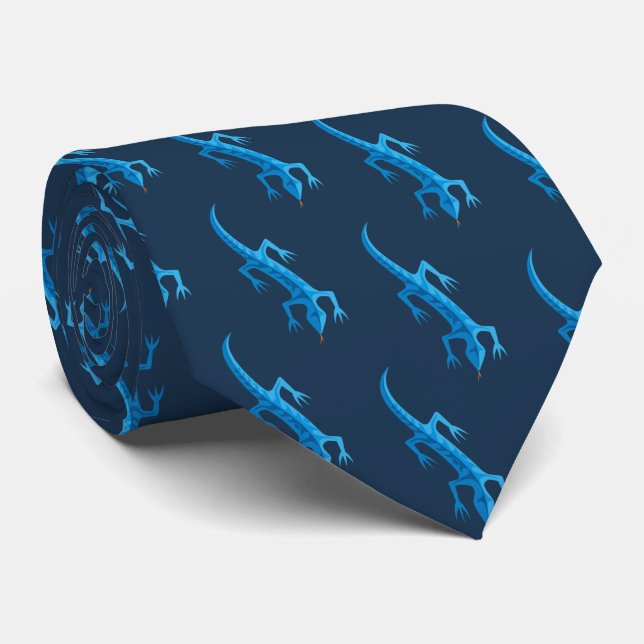 Tribal Lizard Blue Pattern Tie (Rolled)