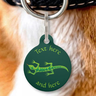 Tribal Lizard Green Pet Tag