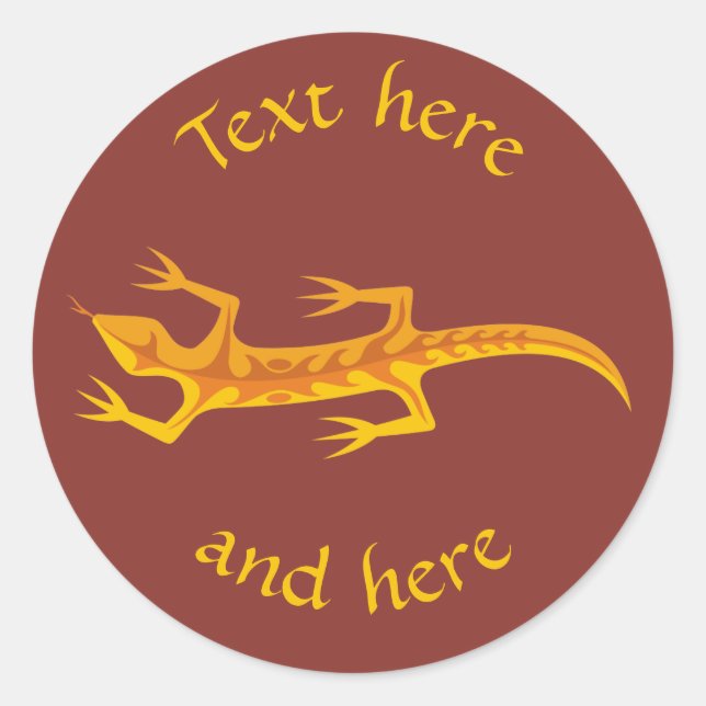 Tribal Lizard Orange Classic Round Sticker (Front)