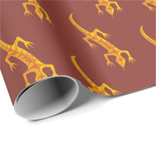Tribal Lizard Orange Pattern Wrapping Paper