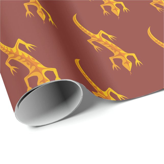 Tribal Lizard Orange Pattern Wrapping Paper (Roll Corner)