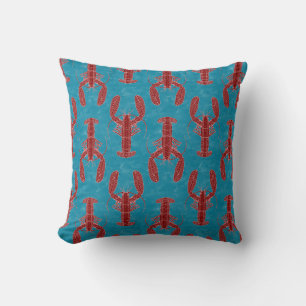 Tribal Lobster Red on Blue Nautical Cushion