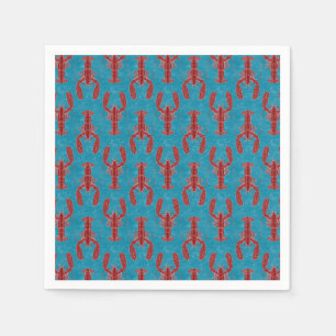 Tribal Lobster Red on Blue Nautical Napkin