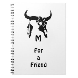 Tribal Longhorn Bull Skull with Black Feather Notebook