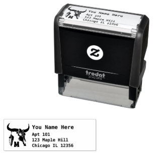 Tribal Longhorn Bull Skull with Monogram Return  Self-inking Stamp