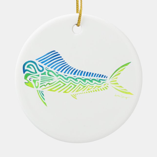 Tribal Mahi Mahi Ceramic Ornament (Front)