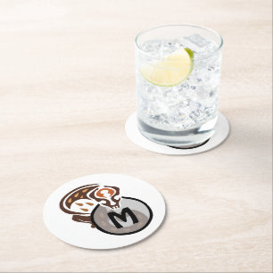 Tribal Malaysian Cat Gecko Monogram Round Paper Coaster