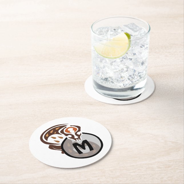 Tribal Malaysian Cat Gecko Monogram Round Paper Coaster (Insitu)