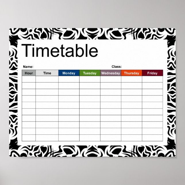 Tribal Mandala Black Timetable Poster (Front)