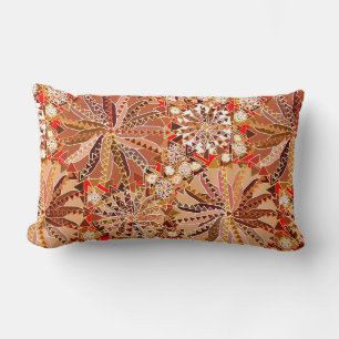 Tribal Mandala Print, Brown, Beige and Red Lumbar Cushion