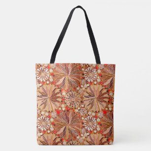 Tribal Mandala Print, Brown, Beige and Red Tote Bag