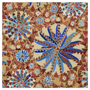 Tribal Mandala Print, Camel Tan and Denim Blue Fabric