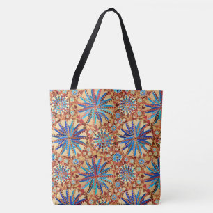 Tribal Mandala Print, Camel Tan and Denim Blue Tote Bag