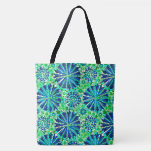 Tribal Mandala Print, Cobalt Blue and Green Tote Bag