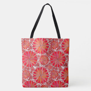Tribal Mandala Print, Coral Red and White Tote Bag