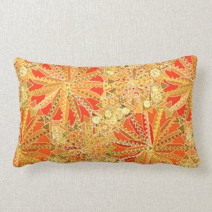 Tribal Mandala Print, Mustard Gold and Orange Lumbar Cushion