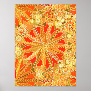 Tribal Mandala Print, Mustard Gold and Orange Poster