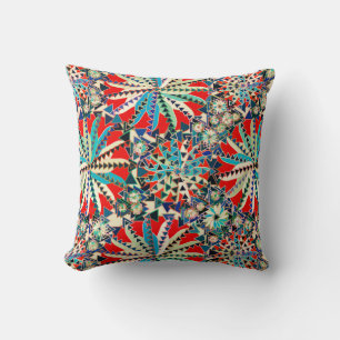 Tribal Mandala Print, Red, Blue and Cream Cushion