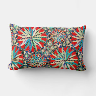 Tribal Mandala Print, Red, Blue and Cream Lumbar Cushion