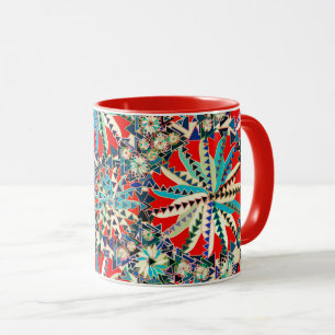 Tribal Mandala Print, Red, Blue and Cream Mug