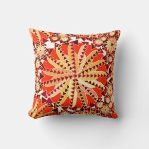 Tribal Mandala Print, Rust Orange and Brown Cushion