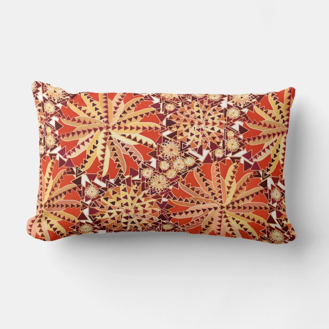 Tribal Mandala Print, Rust Orange and Brown Lumbar Cushion (Front)