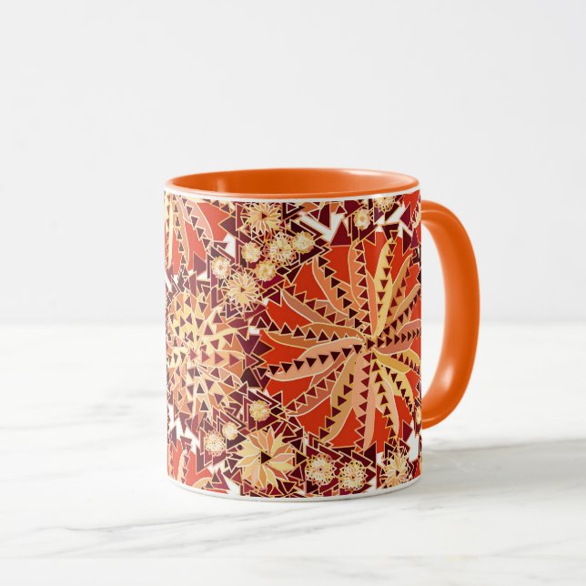 Tribal Mandala Print, Rust Orange and Brown Mug (Front Right)