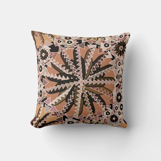 Tribal Mandala Print, Taupe Tan and Beige Cushion (Front)