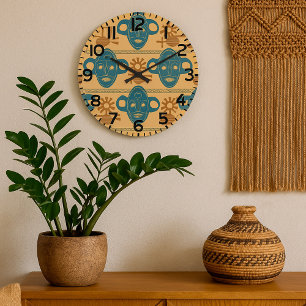 Tribal Mask African Ethnic Face Pattern Large Clock