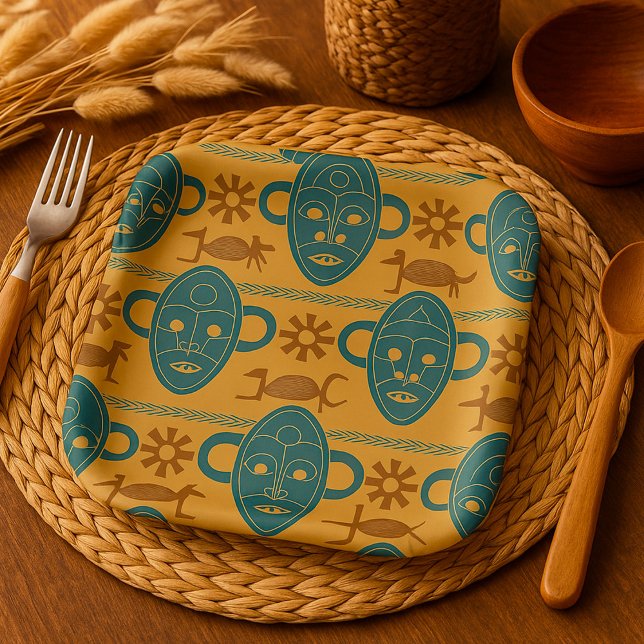 Tribal Mask African Ethnic Face Pattern Paper Plate (Creator Uploaded)