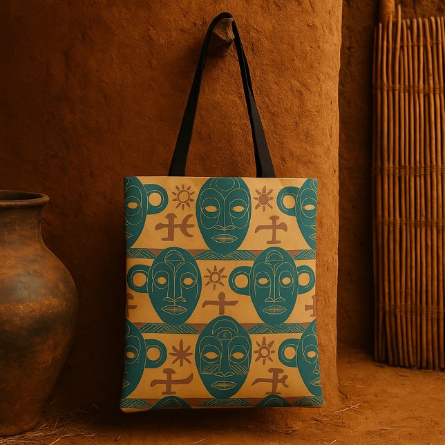 Tribal Mask African Ethnic Face Pattern Tote Bag (Creator Uploaded)