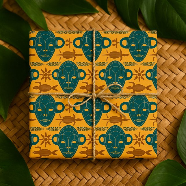 Tribal Mask African Ethnic Face Pattern Wrapping Paper (Creator Uploaded)