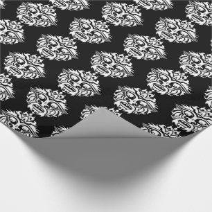 Tribal Mask - Black Glossy Wrapping Paper, 30" x 6 Paper